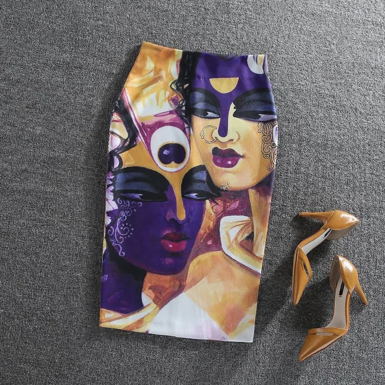 Pencil Midi Skirt Retro Pinup Cartoon Girls Printed Skirt Elegant High Office Lady Work Wear Skirts athletic skirt fit