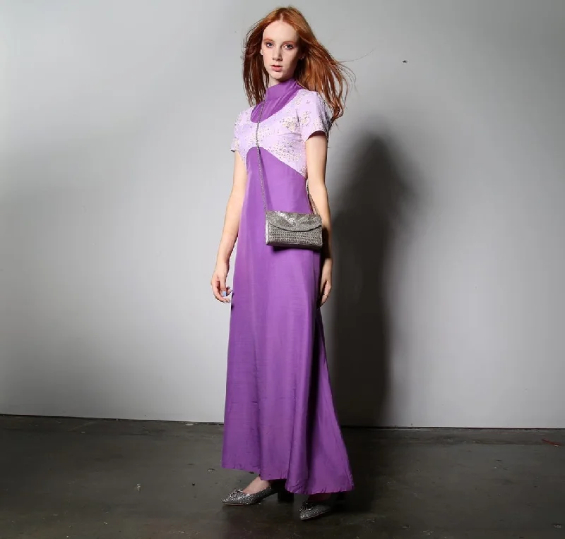 Late 60s High Neck Silk Evening Dress Tunics Chinos classic