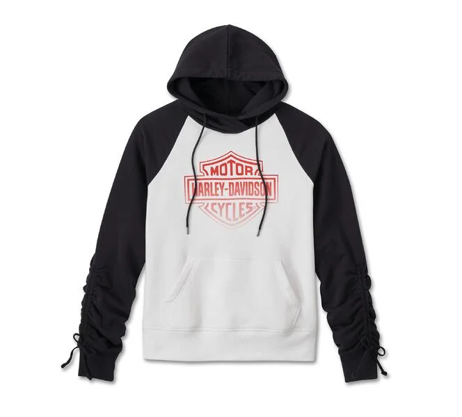 Women's Simmering Bar & Shield Hoodie - Colorblocked - Bright White Hoodie with Illustration Artistic Creative