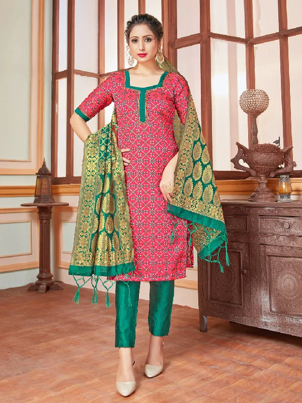 Pink Banarasi Silk Pant Suit With Wevon Design Comfortable Cargo Pants