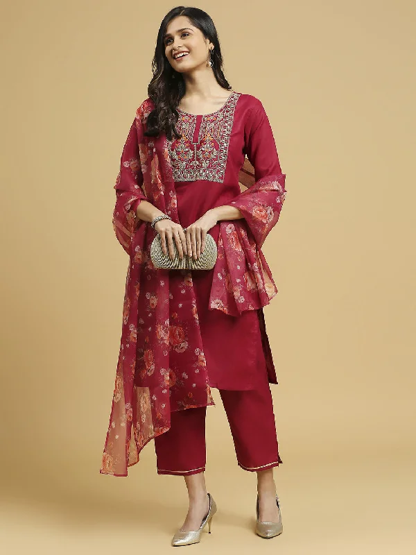 Rani Pink Trendy Designer Readymade Cotton Pant Suit With Floral Printed Work Soft Stretch Trousers Rani Pink Trendy Designer Readymade Cotton Pant Suit With Floral Printed Work Soft Stretch Trousers