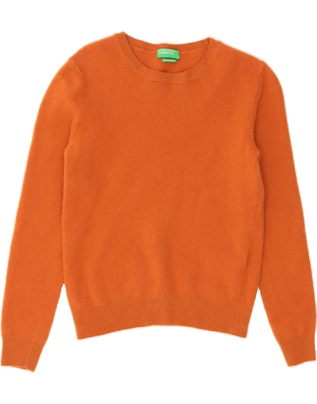 BENETTON Womens Crew Neck Jumper Sweater UK 12 Medium Orange Merino Wool Wool Fabric Cashmere Fabric Tweed Fabric BENETTON Womens Crew Neck Jumper Sweater UK 12 Medium Orange Merino Wool Wool Fabric Cashmere Fabric Tweed Fabric