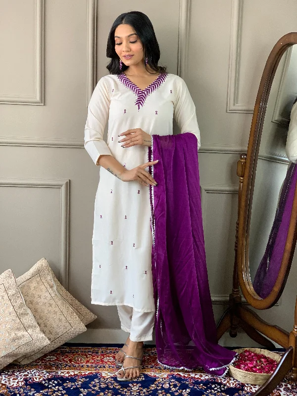 Off White Designer Readymade Pant Suit With Thread Sequance Embroidery Work Stretch Fit Pants Off White Designer Readymade Pant Suit With Thread Sequance Embroidery Work Stretch Fit Pants