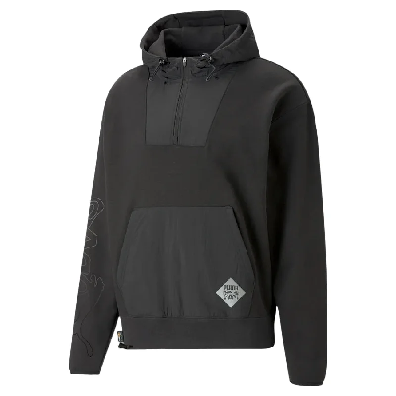 Puma x PERKS AND MINI Hoodie Black Hoodie with Ribbed Neckline Snug Warm