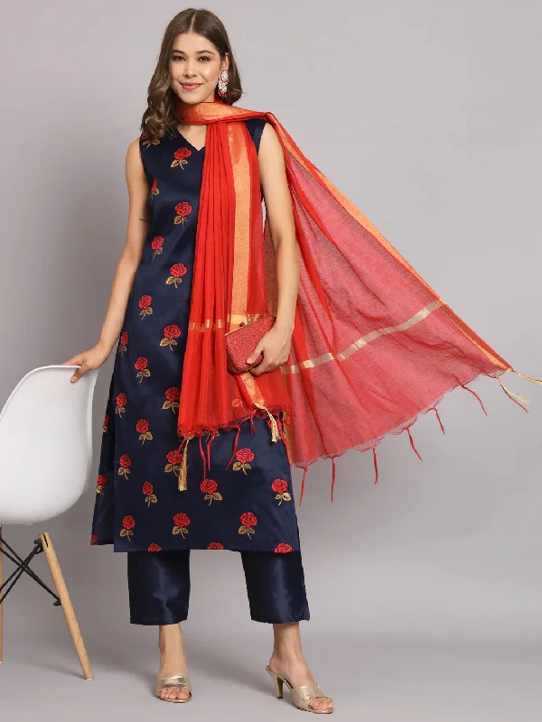 Navy Blue Trendy Designer Readymade Pant Suit With Embroidery Work High-Waist Jogger Pants Navy Blue Trendy Designer Readymade Pant Suit With Embroidery Work High-Waist Jogger Pants