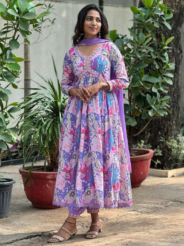 Purple Attractive Looking Readymade Pant Suit With Designer Printed Embroidery Work Chic Checkered Pants