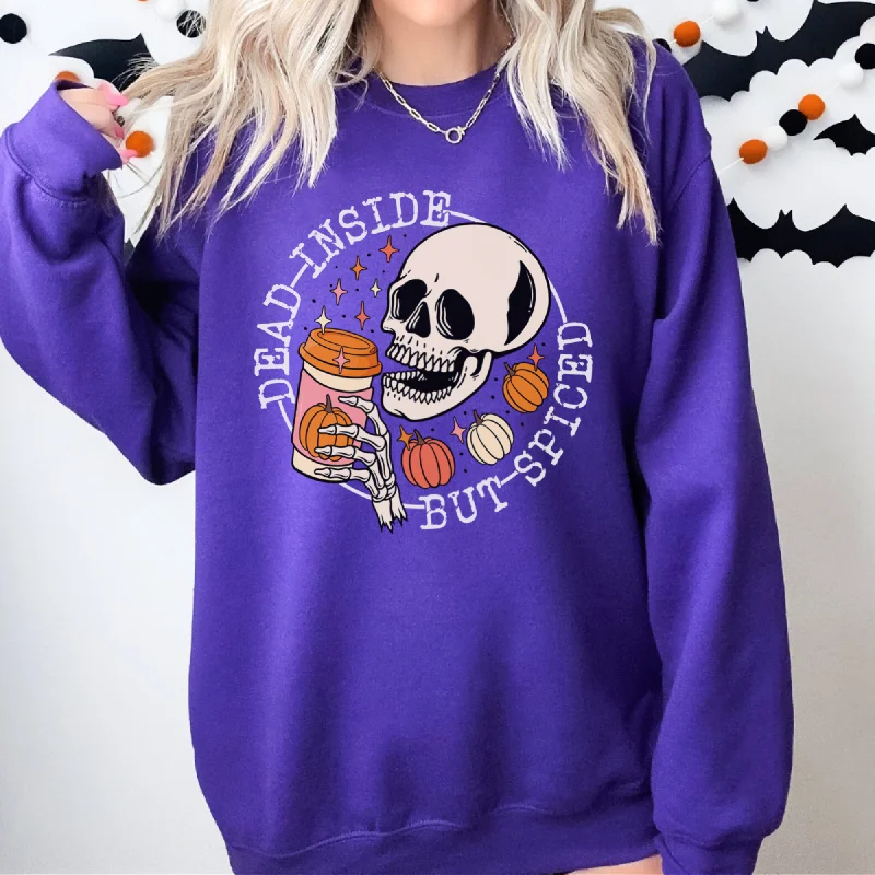 Dead Inside But Spiced Sweatshirt - Halloween Shirt - Sizes Small to 5XL in Several Colors Hoodie with Frayed Bohemian Relaxed