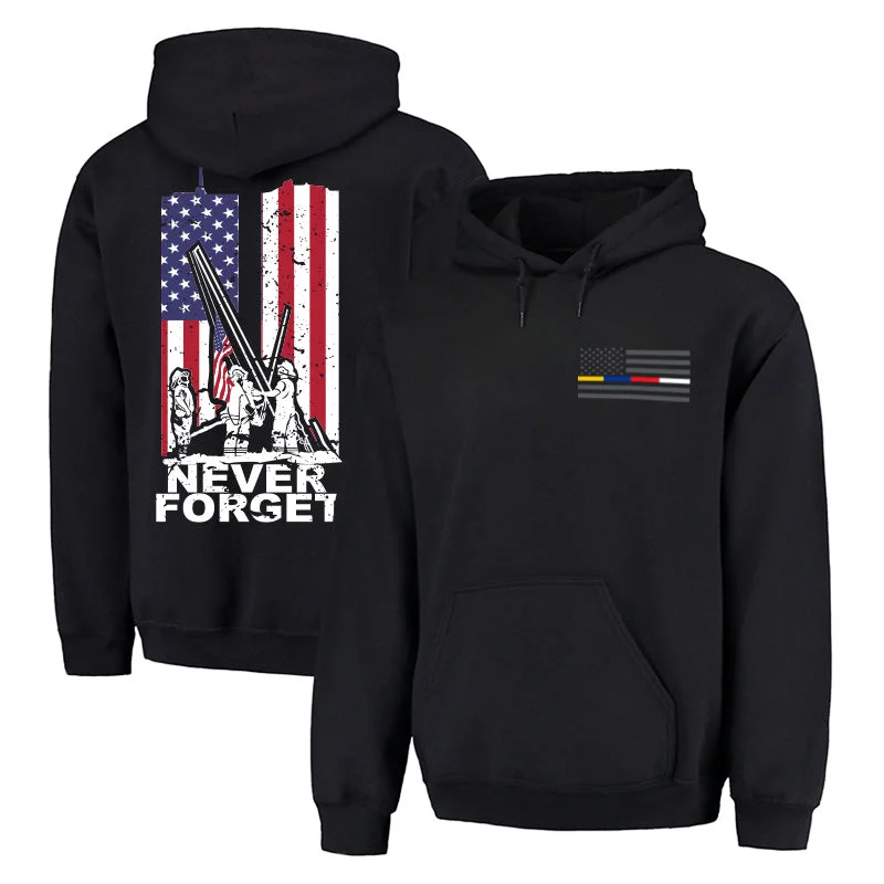 Hoodie - September 11th, 2001 Memorial Hoodie with Button Placket Classic Preppy