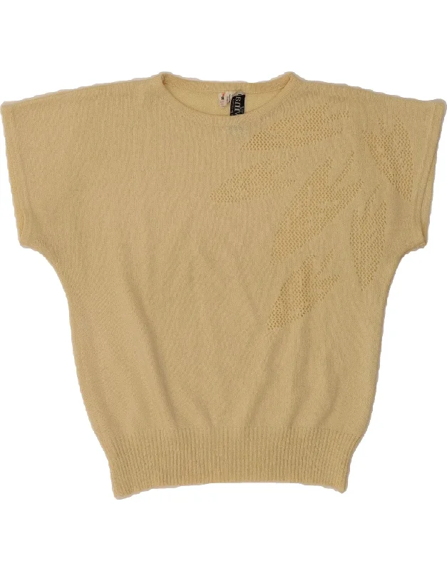 VINTAGE Womens Short Sleeve Crew Neck Jumper Sweater EU 42 Large Beige Rayon Fabric Velvet Fabric Corduroy Fabric VINTAGE Womens Short Sleeve Crew Neck Jumper Sweater EU 42 Large Beige Rayon Fabric Velvet Fabric Corduroy Fabric