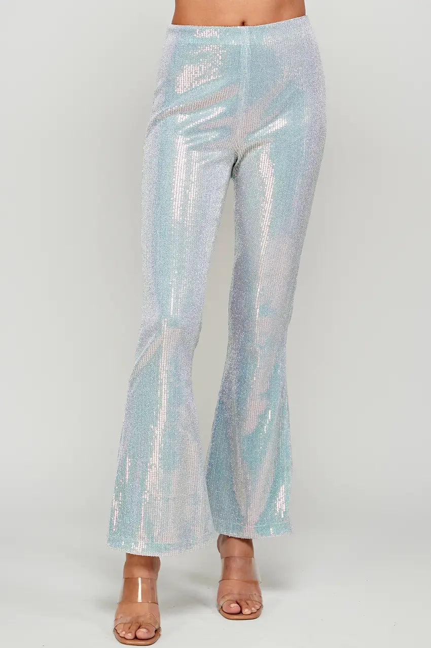 Sequin Fit And Flare Pants Silver Casual Wide Pants