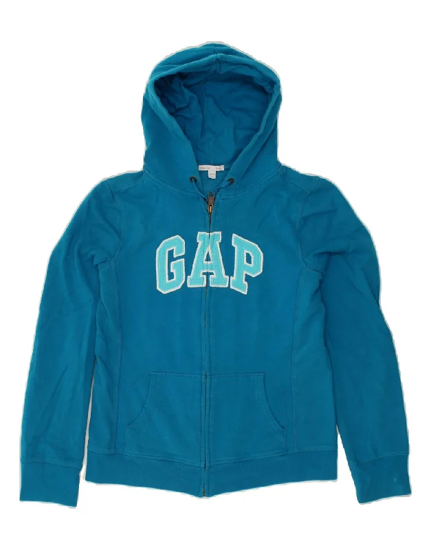 GAP Womens Hooded Zip Hoodie Sweater UK 10 Small Blue Cotton Terry Blend Velvet Blend Canvas Blend