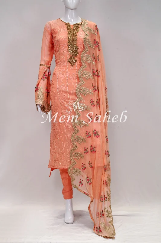 Dress Peach Georgette self embroidery and Designer Dupatta Tunics Running lightweight