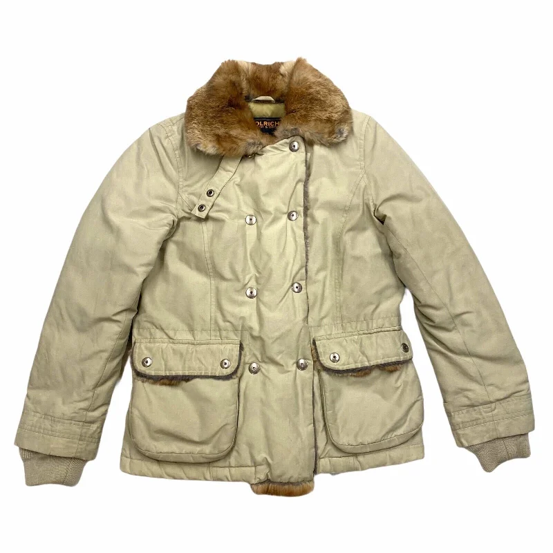 Woolrich Women's Snap Fastening Fur Trim Padded Jacket | Vintage Designer Beige Cardigan Sweater Pullover Woolrich Women's Snap Fastening Fur Trim Padded Jacket | Vintage Designer Beige Cardigan Sweater Pullover
