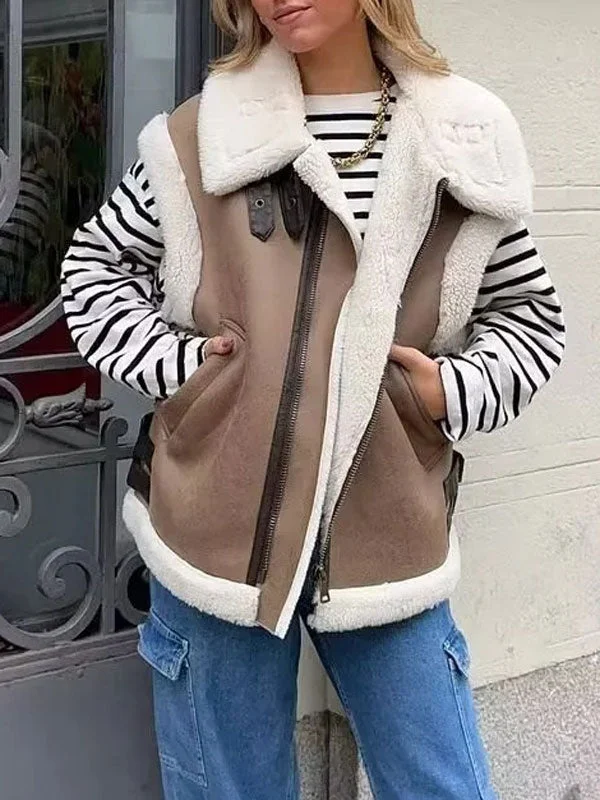 Zip Up Teddy Lined Vest Jacket Faux Fur Fabric Real Fur Fabric Shearling Fabric
