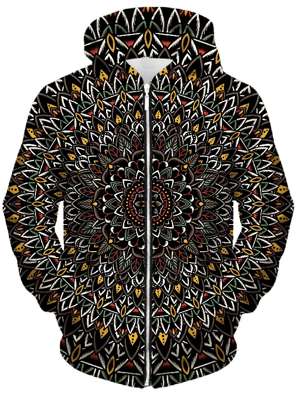 Flower Mandala Unisex Zip-Up Hoodie Hoodie with Drawstring Waist Adjustable Fitted