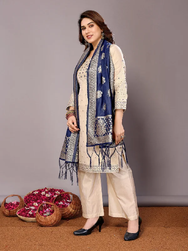 Cream Designer Readymade Pant Suit With Wevon Design Trendy Printed Leggings