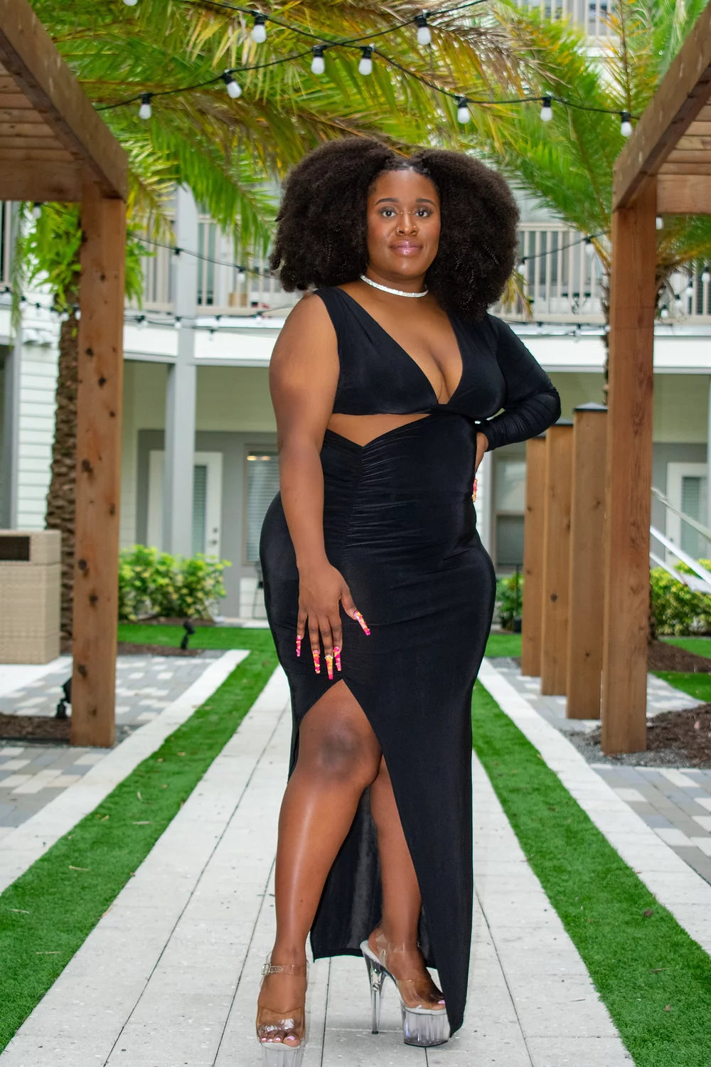 Plus Cutout One Shoulder Split Dress Tunics Sophisticated sleek