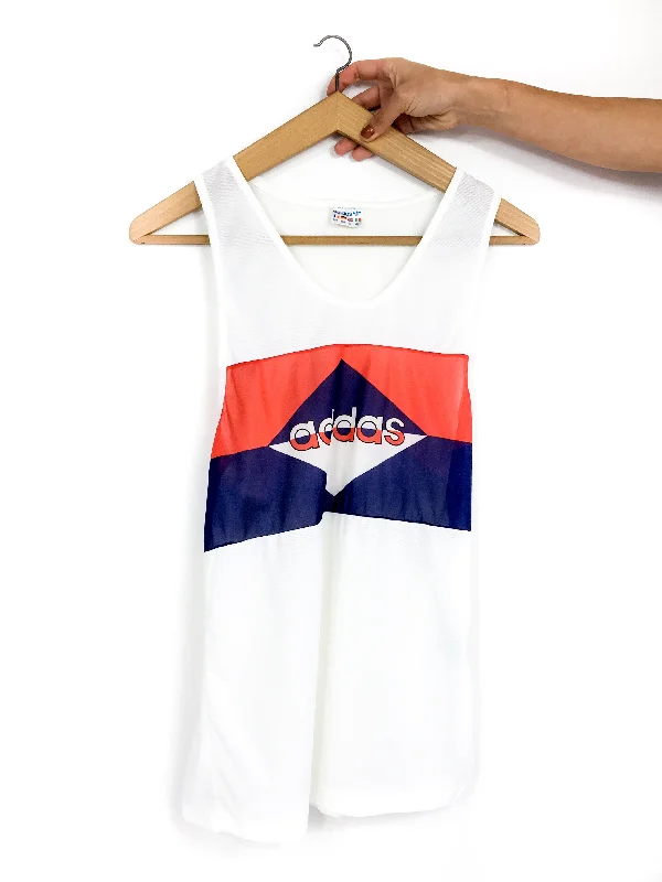 80s vintage Adidas unisex tank top. White with a large red and blue logo. boho tank top