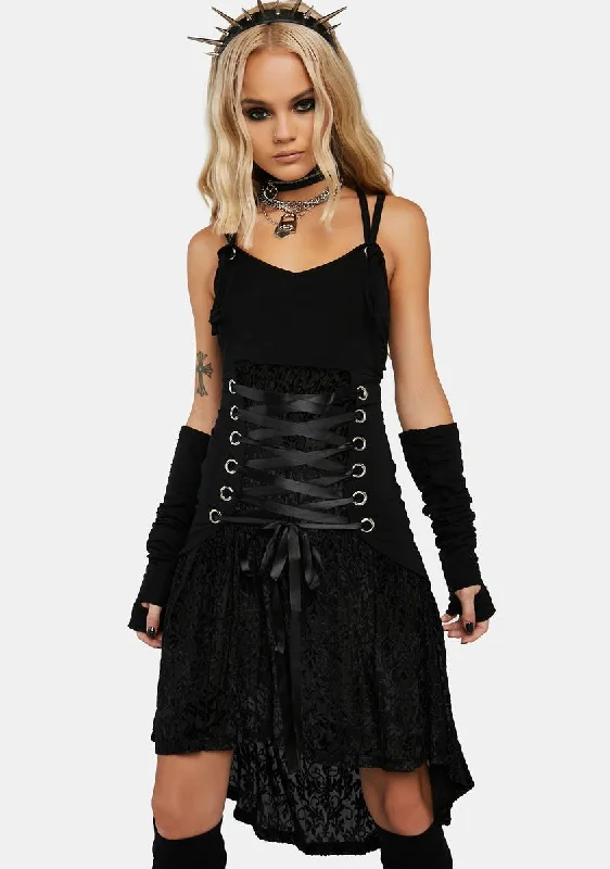 Laced Up Dress W/ Velvet Devore Underlayer Tunics Versatile stylish