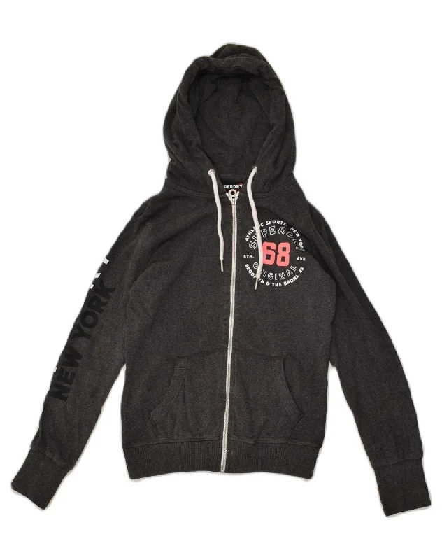 SUPERDRY Womens Graphic Zip Hoodie Sweater UK 10 Small Grey Cotton Boxy Sweater Fitted Sweater A-Line SUPERDRY Womens Graphic Zip Hoodie Sweater UK 10 Small Grey Cotton Boxy Sweater Fitted Sweater A-Line