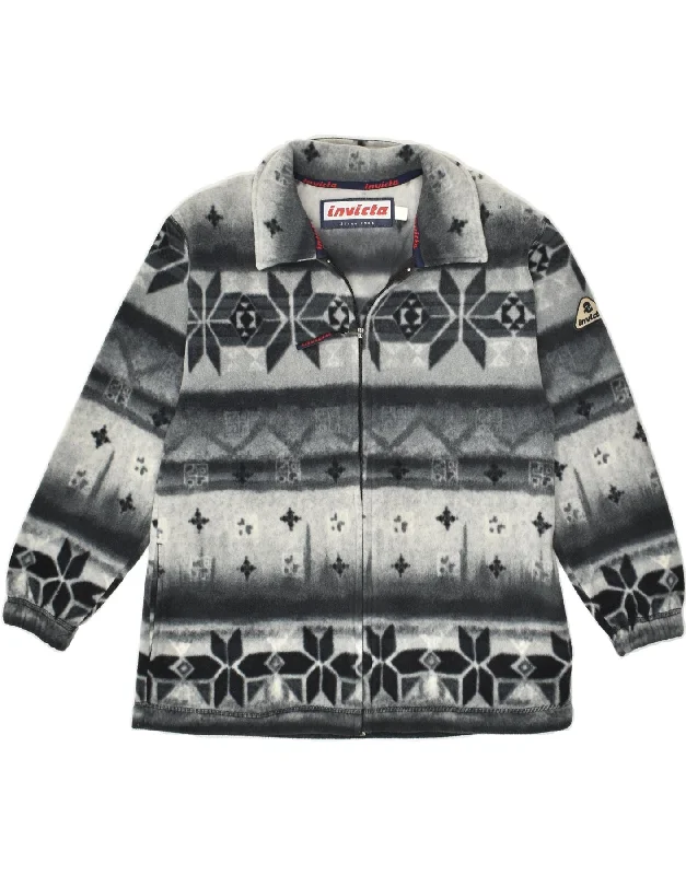 INVICTA Womens Oversized Fleece Jacket UK 6 XS Grey Fair Isle Polyester Jacket Blazer Coat INVICTA Womens Oversized Fleece Jacket UK 6 XS Grey Fair Isle Polyester Jacket Blazer Coat