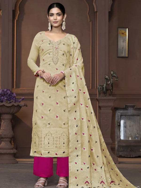 Cream Party Wear Readymade Pant Suit With Wevon Designer Hand Work Trendy Work Pants