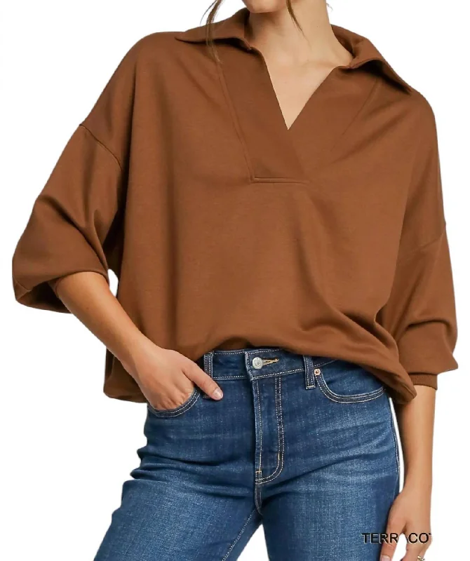 Neoknit V-Neck Sweatshirt In Terracota Hoodie with Camouflage Military Edgy