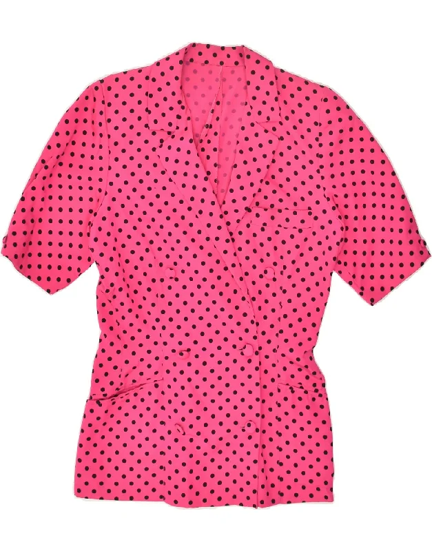 VINTAGE Womens Short Sleeve Blazer Jacket UK 14 Medium Pink Polka Dot Bomber Jacket Anorak Windbreaker VINTAGE Womens Short Sleeve Blazer Jacket UK 14 Medium Pink Polka Dot Bomber Jacket Anorak Windbreaker