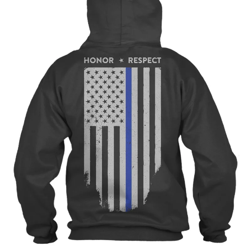 Hoodie Unisex - Thin Blue Line American Flag HONOR & RESPECT Hoodie with Monochrome Minimalist Simple