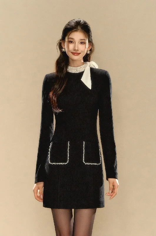 French High-end Beaded Ribbon Black Dress OSH0081 Tunics Mesh breathable