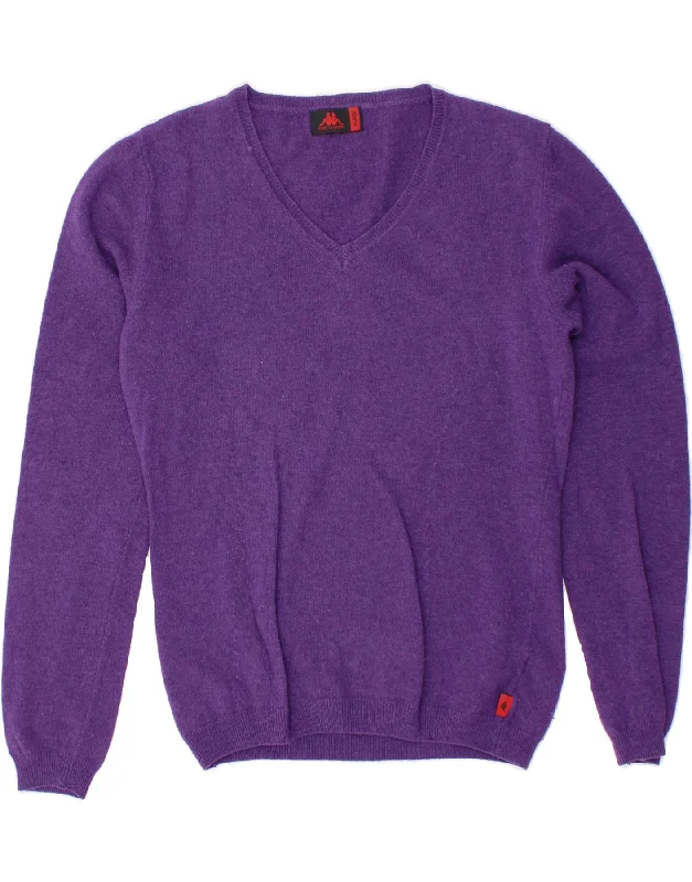 KAPPA Womens V-Neck Jumper Sweater UK 18 XL Purple Wool Real Fur Shearling Chenille