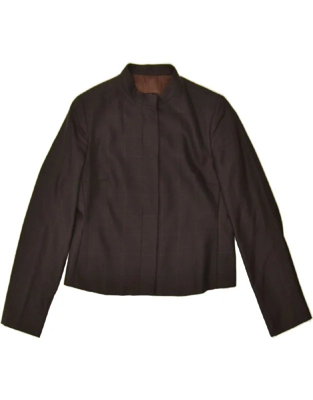 CERRUTI 1881 Womens Crop Blazer Jacket UK 14 Large Brown Check Rayon Zip Front Button Front Snap Front CERRUTI 1881 Womens Crop Blazer Jacket UK 14 Large Brown Check Rayon Zip Front Button Front Snap Front
