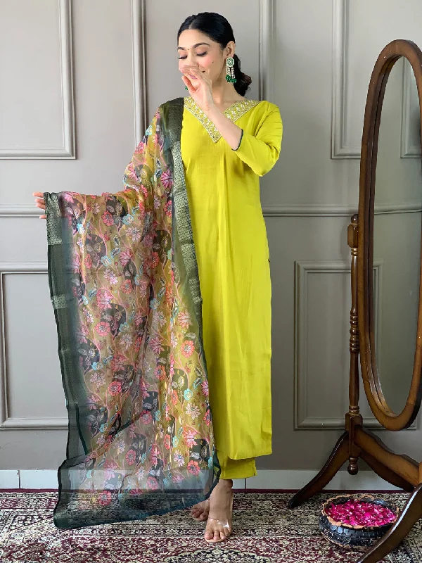 Lemon Trendy Elementary Readymade Pant Suit With Embroidery Work Comfortable Denim Leggings