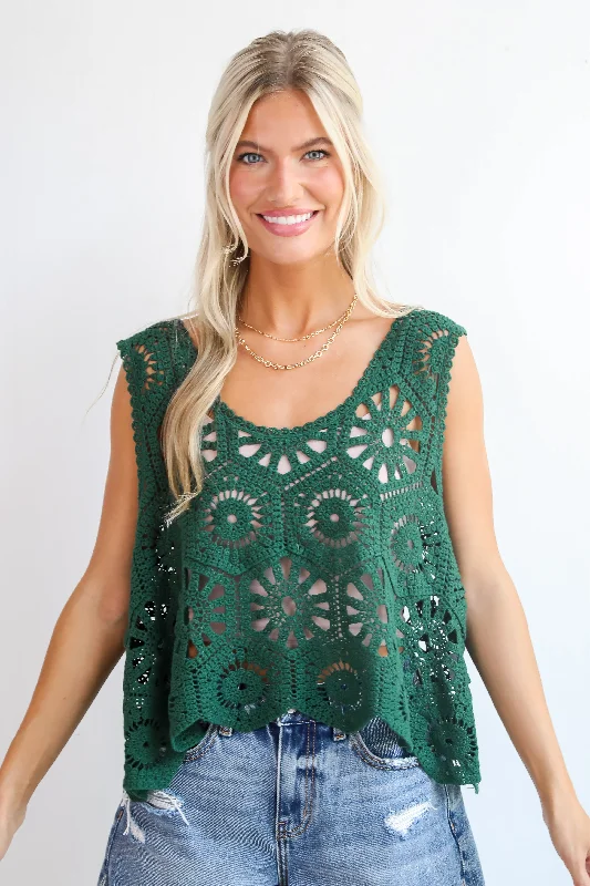 FINAL SALE - Curated Effect Crochet Knit Tank off shoulder tank