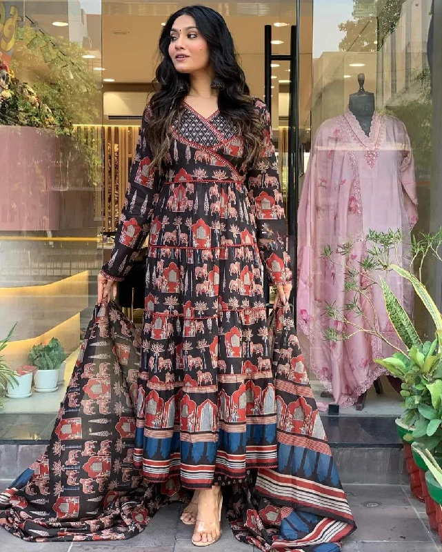 Black Attractive Looking Readymade Pant Suit With Designer Printed Embroidery Work Trendy Wide-Leg Pants