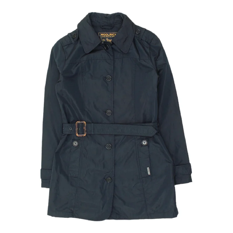 Woolrich Womens Long Blue Belted Nylon Coat | Vintage High End Designer Jacket Tailored Jacket Straight Jacket A-Line Jacket Woolrich Womens Long Blue Belted Nylon Coat | Vintage High End Designer Jacket Tailored Jacket Straight Jacket A-Line Jacket