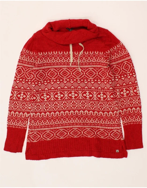 EDDIE BAUER Womens Roll Neck Jumper Sweater UK 10 Small Red Fair Isle Tailored Straight A-Line EDDIE BAUER Womens Roll Neck Jumper Sweater UK 10 Small Red Fair Isle Tailored Straight A-Line