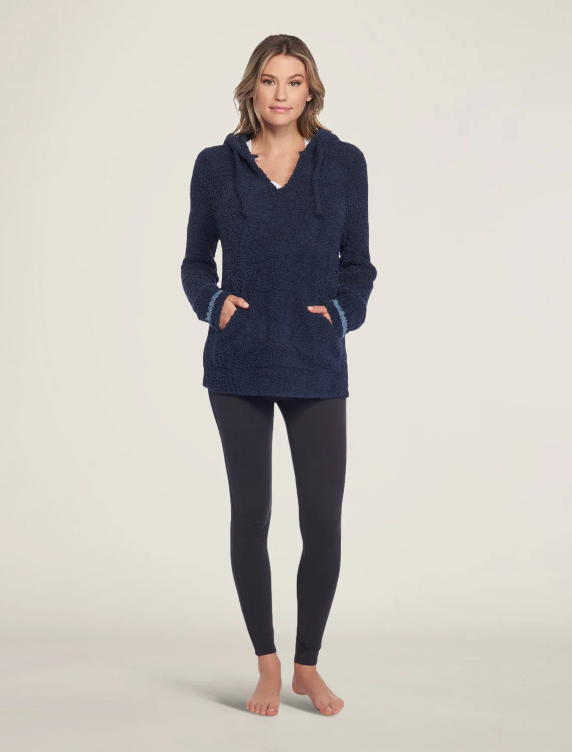 CozyChic® Adult Baja Hoodie - Indigo/Dust Stripe Hoodie with Drop Shoulder Relaxed Streetwear