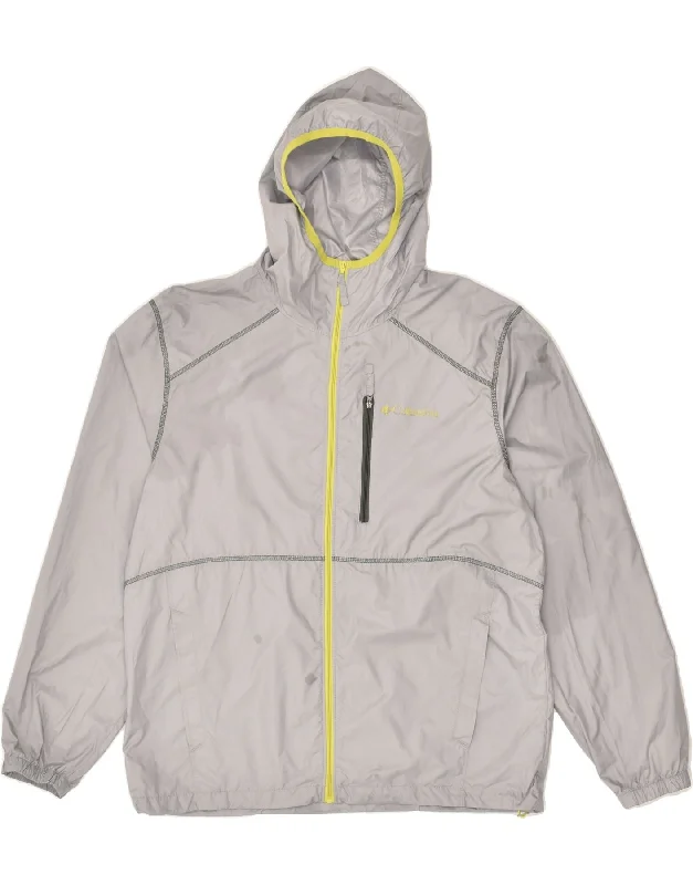 COLUMBIA Womens Hooded Rain Jacket UK 38 Medium Grey Polyester Ribbed Jacket Pleated Jacket Ruffled Jacket COLUMBIA Womens Hooded Rain Jacket UK 38 Medium Grey Polyester Ribbed Jacket Pleated Jacket Ruffled Jacket