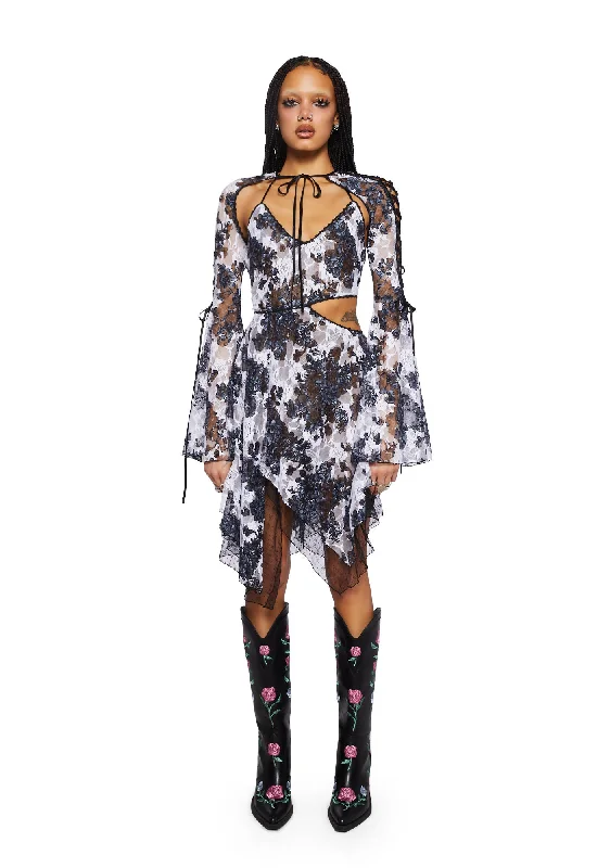 Fairydust Chronicles Lace Dress & Shrug Set- Floral Tunics Winter warm