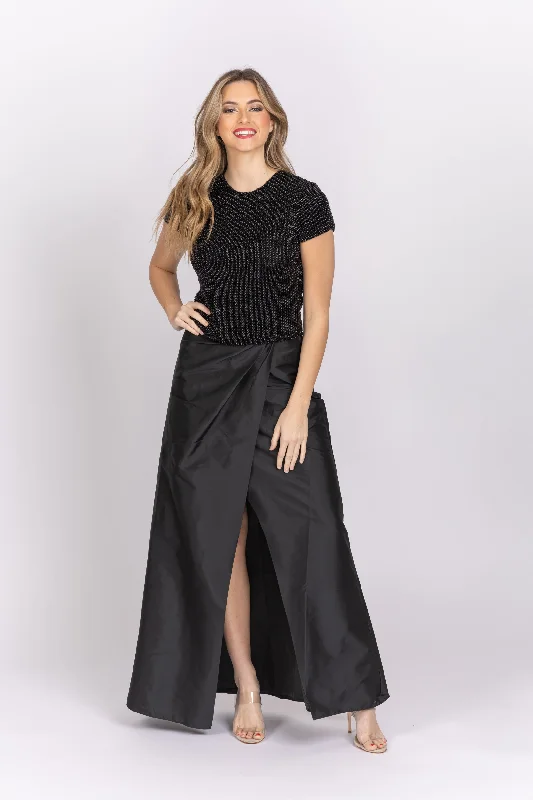 Emily Shalant Taffeta Slim Wrap Skirt Black denim skirt classic