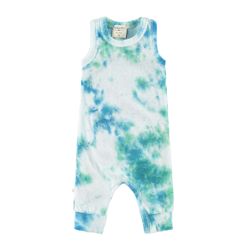 PAIGELAUREN French Terry Tank Splatter Romper - Blue/Green Tie Dye flexible tank top