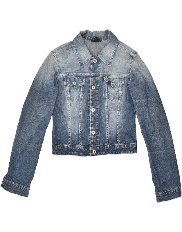 DIESEL Womens Crop Denim Jacket UK 10 Small Blue Cotton Belted Jacket Elasticated Jacket Padded Jacket
