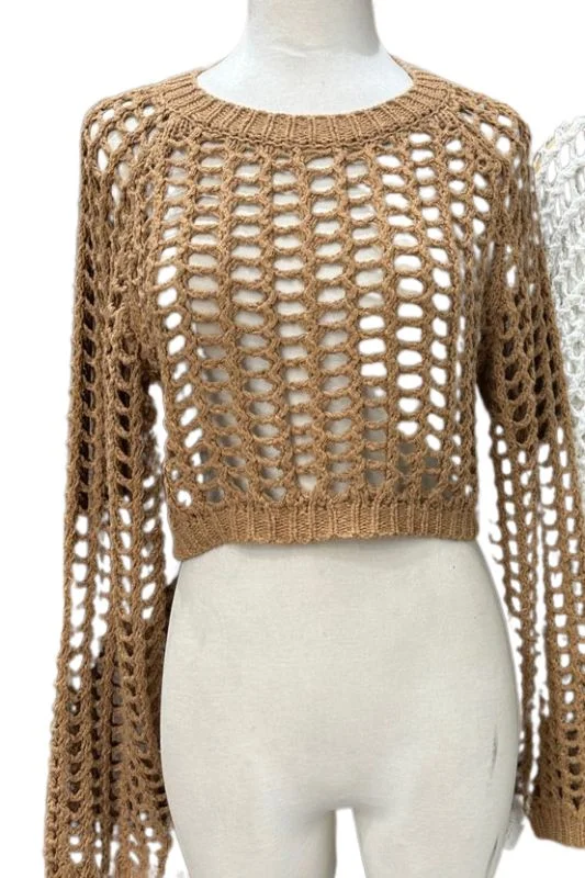 Open Fishnet Crew Sweater Handmade Hand-knitted Hand-woven