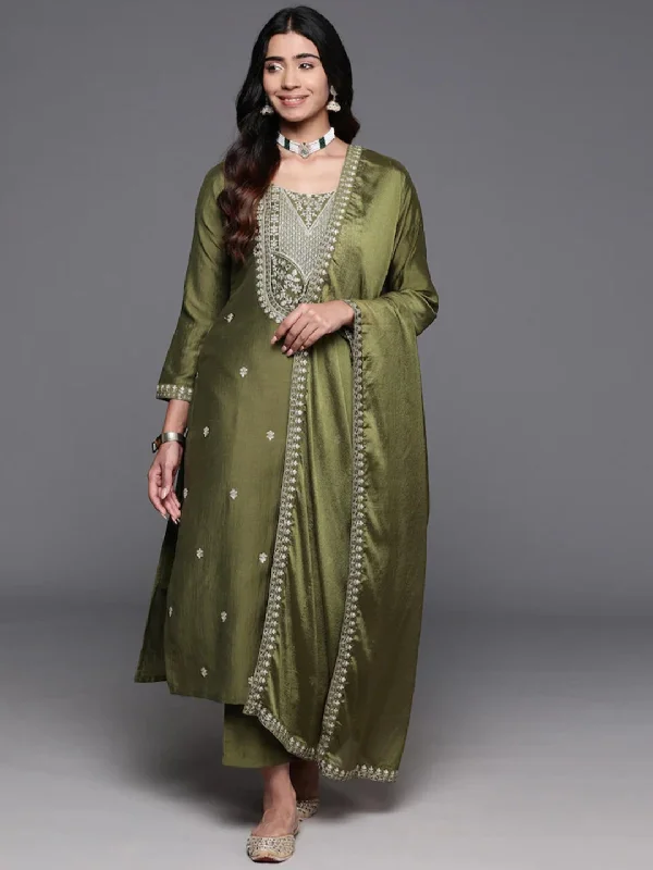 Green Attractive Looking Readymade Pant Suit With Embroidery Printed Work Comfortable Denim Pants