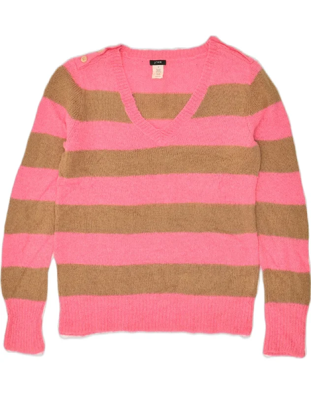J. CREW Womens V-Neck Jumper Sweater UK 14 Medium Pink Striped Acrylic Oversized Loose Flowy J. CREW Womens V-Neck Jumper Sweater UK 14 Medium Pink Striped Acrylic Oversized Loose Flowy