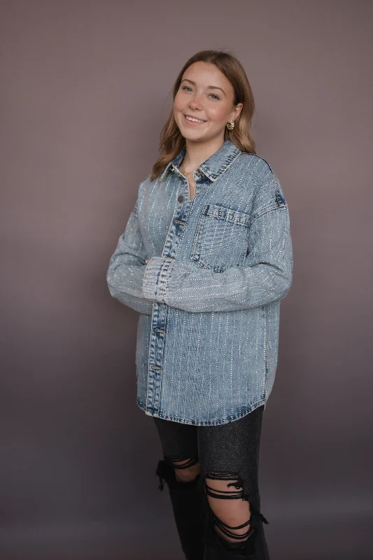 Shimmer Streaks Denim Jacket Denim Fabric Leather Fabric Suede Fabric