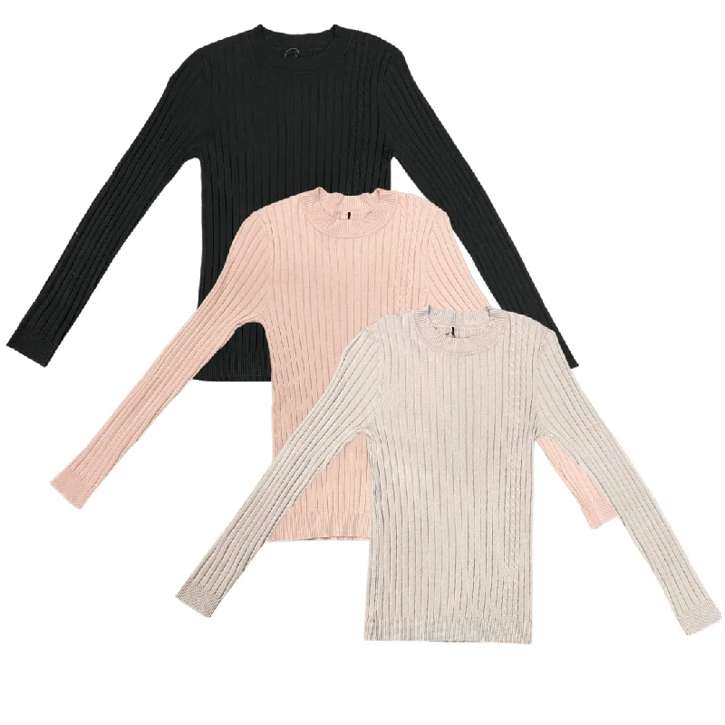 24/7 Cable Design Ribbed Sweater Transparent Opaque Sheer