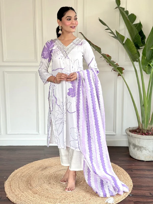 White Designer Party Wear Readymade Pant Suit With Printed Embroidery Work Stretch Fit Pants