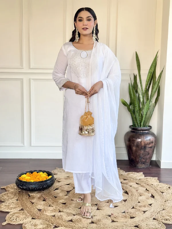 White Designer Readymade Pant Suit With Embroidery Work Trendy High-Waist Trousers
